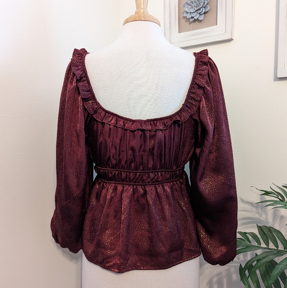 Blu Pepper | Tops | Blu Pepper Wine Metallic Gold Long Sleeve Ruffle ...